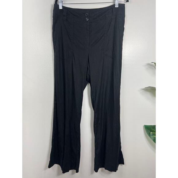 Anthropologie Maeve Linen Black Wide Leg Pants 12 Everyday Simple Versatile - Picture 1 of 9